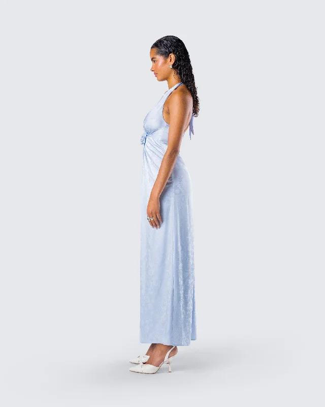 Xylah Baby Blue Rosette Maxi Dress