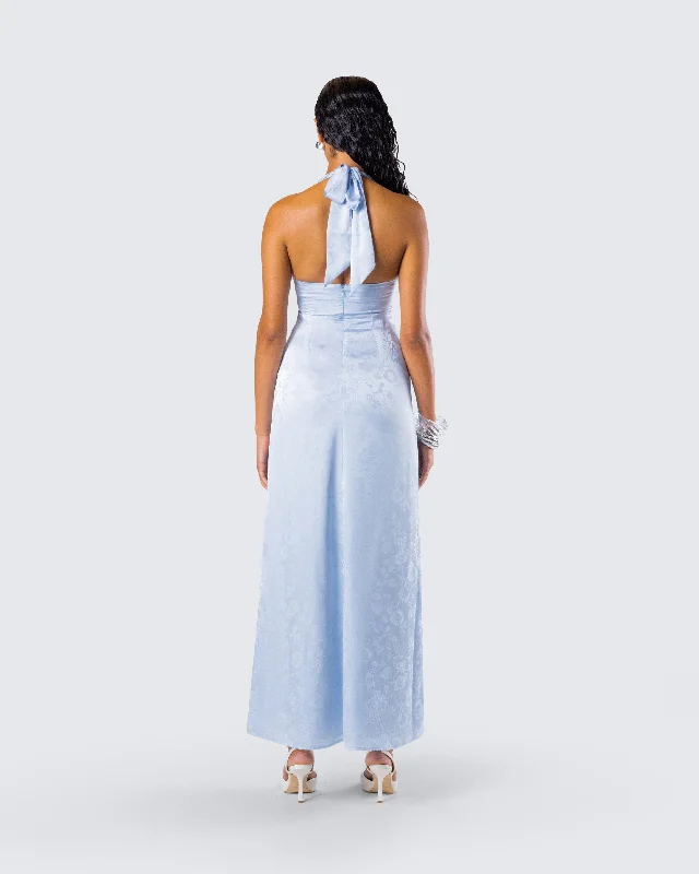 Xylah Baby Blue Rosette Maxi Dress