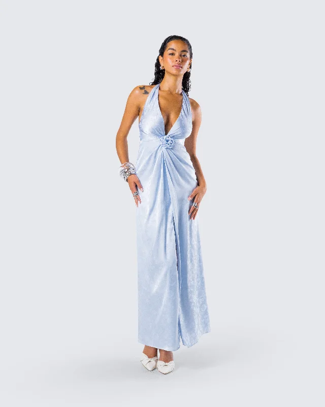 Xylah Baby Blue Rosette Maxi Dress