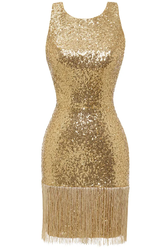 Bodycon Golden Sequins Cocktail Dress Open Back