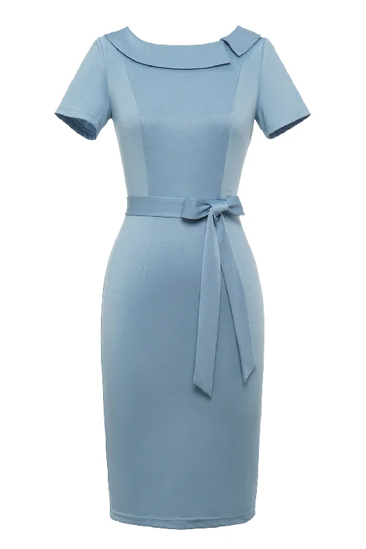 Bodycon Round Neck Light Blue 1960s Dress