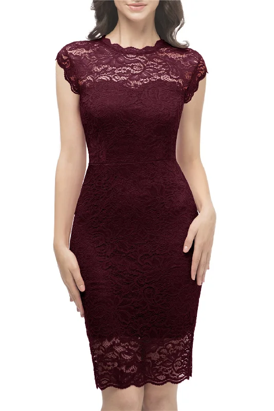 Burgundy Bodycon Lace Dress