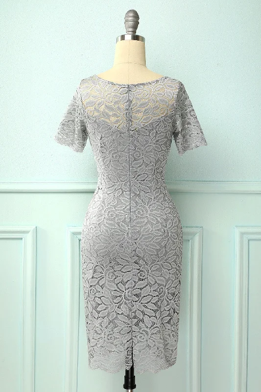 Grey Bodycon Lace Dress