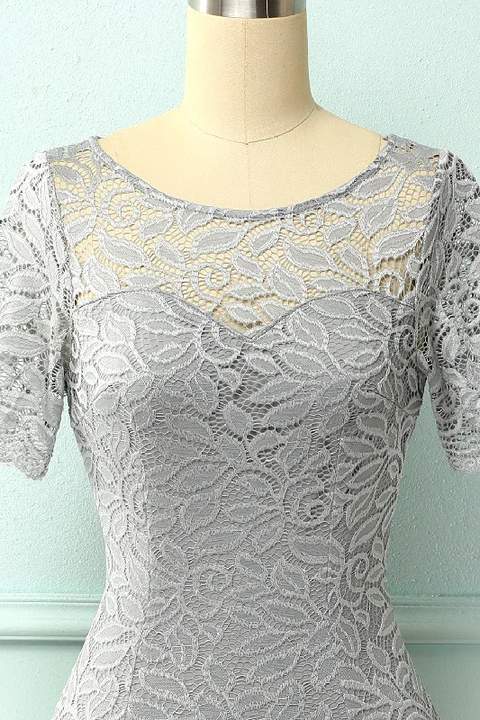 Grey Bodycon Lace Dress