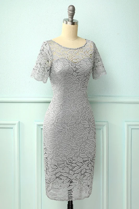 Grey Bodycon Lace Dress