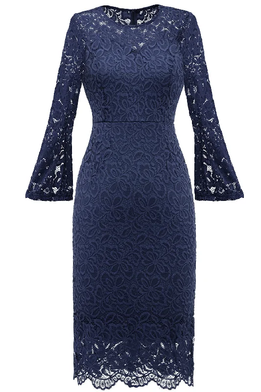 Navy Bodycon Lace Formal Dress