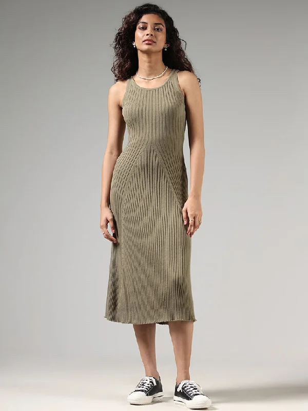 Nuon Beige Ribbed Bodycon Dress