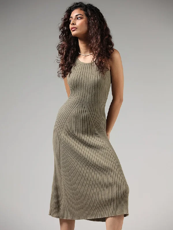 Nuon Beige Ribbed Bodycon Dress