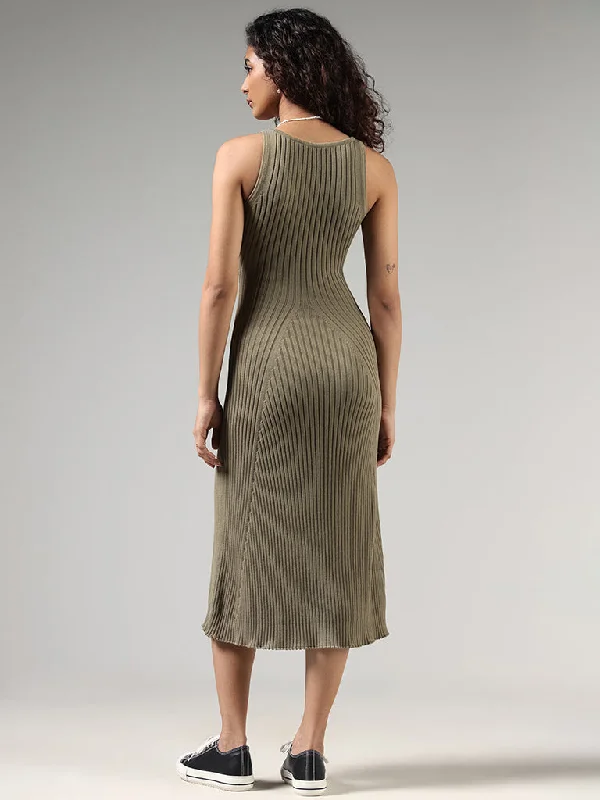 Nuon Beige Ribbed Bodycon Dress