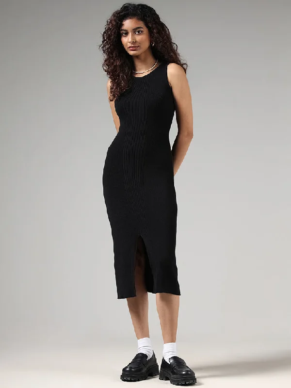 Nuon Black Front Slit Bodycon Dress