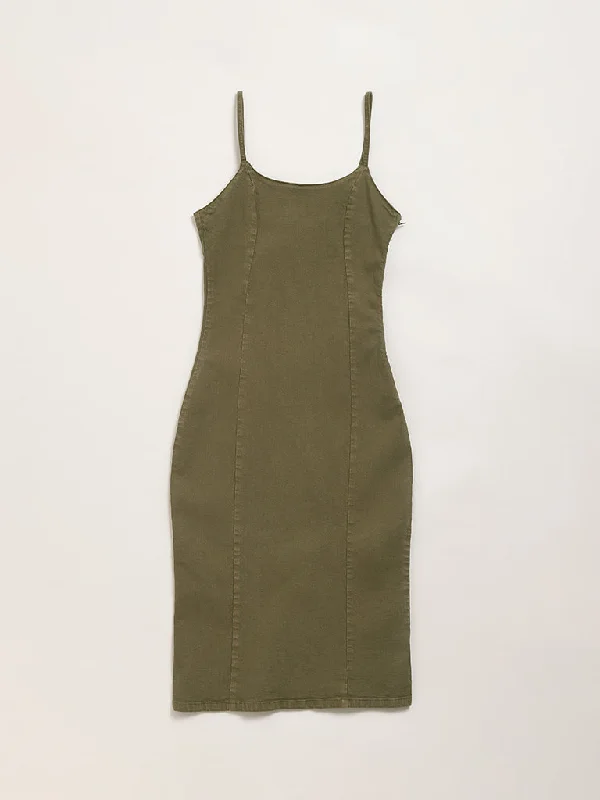 Nuon Olive Bodycon Denim Dress