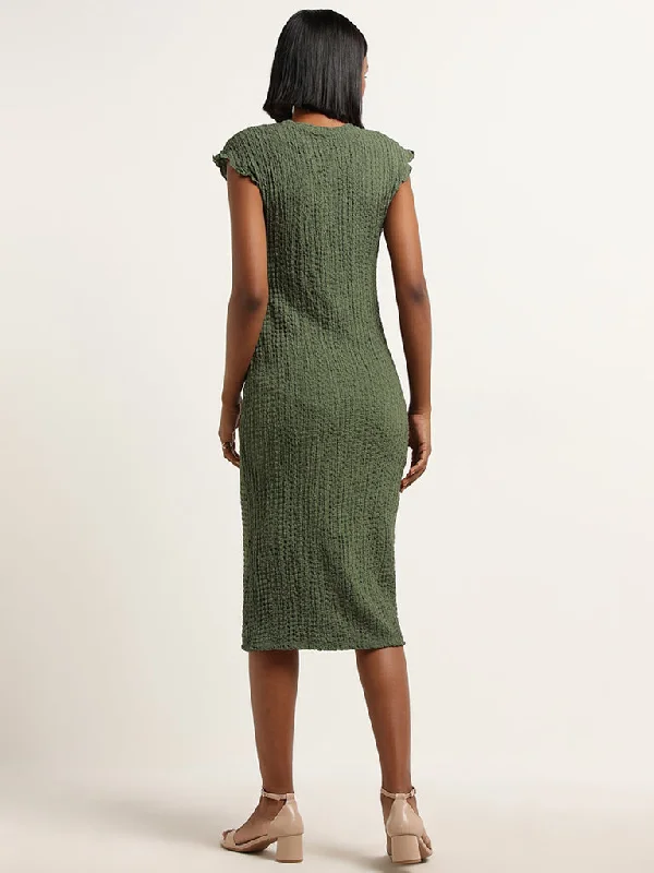 Nuon Olive Textured Bodycon Dress