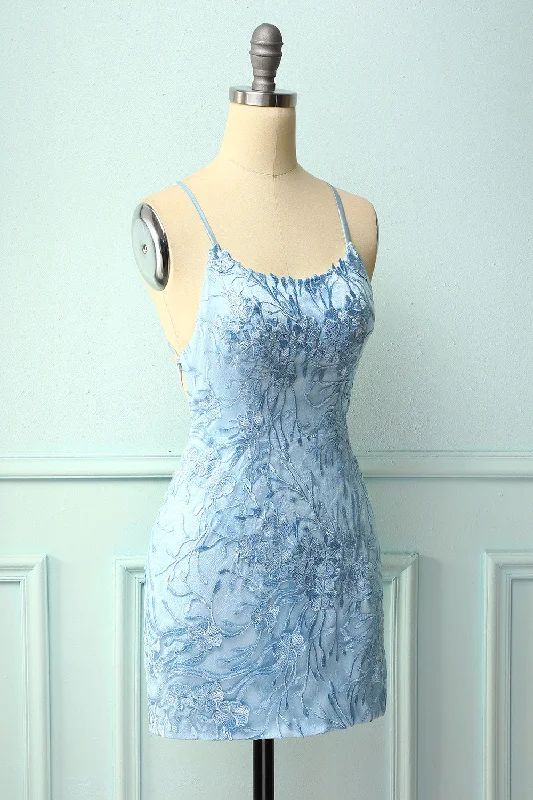 Sky Blue Spaghetti Straps Bodycon Dress