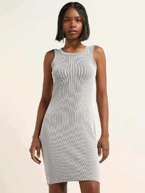 Studiofit Black & White Ribbed Bodycon Cotton Dress