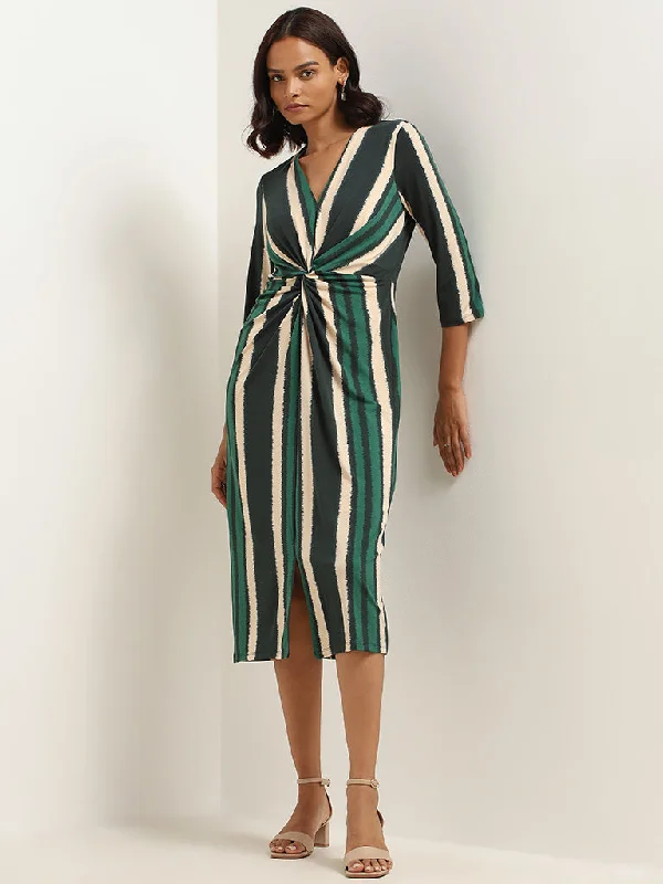 Wardrobe Green Striped Bodycon Dress