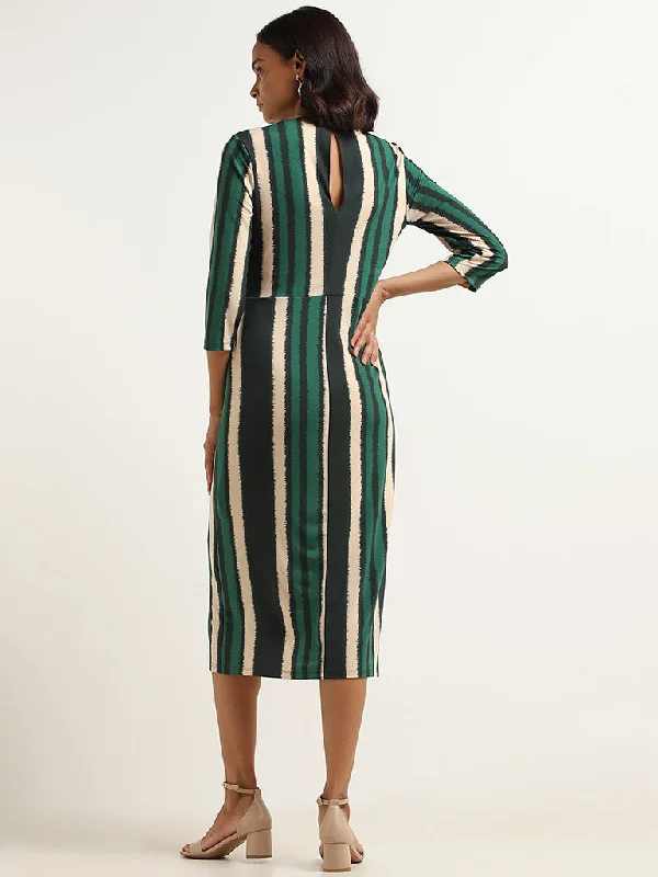 Wardrobe Green Striped Bodycon Dress