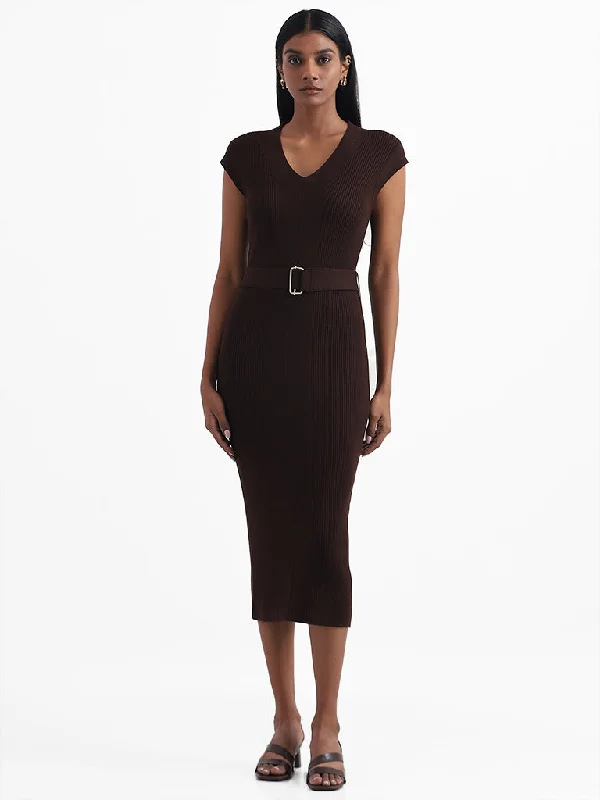 Wardrobe Solid Brown Bodycon Dress