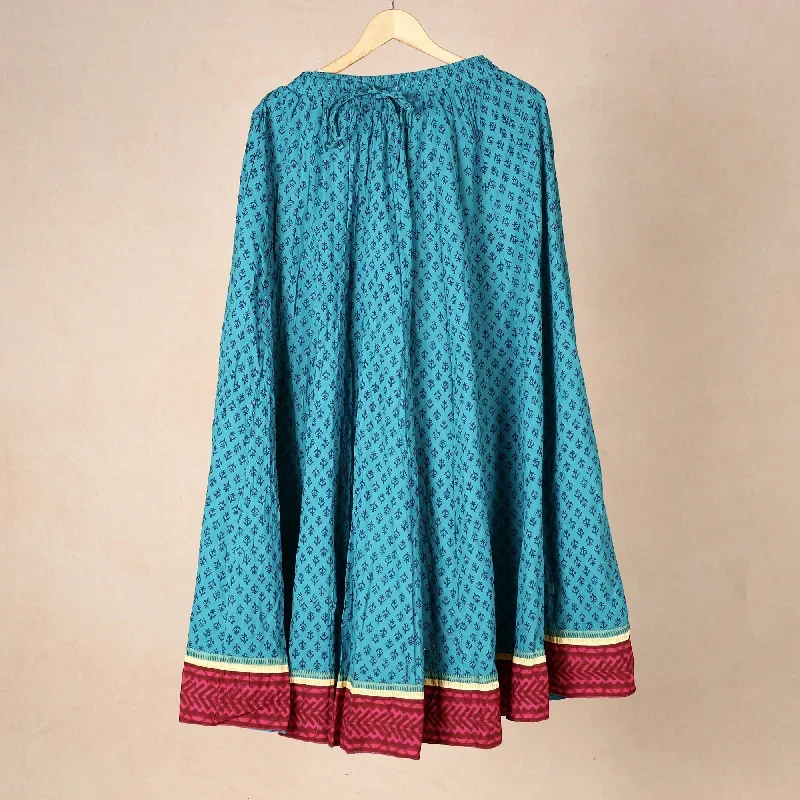 Blue - Kusumlata Hand Block Printed Cotton Crinkle Long Skirt