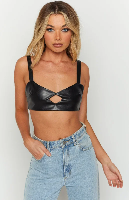 Annalise Black PU Crop Top