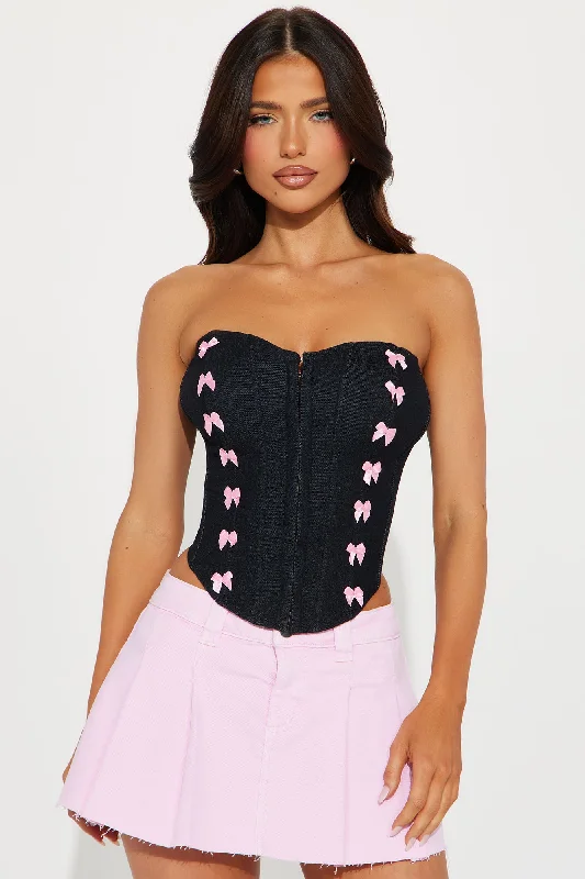 Ballet Core Denim Corset Top - Black Wash