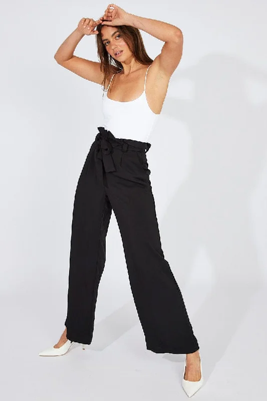 Black Wide Leg Pants Paper Bag Waist