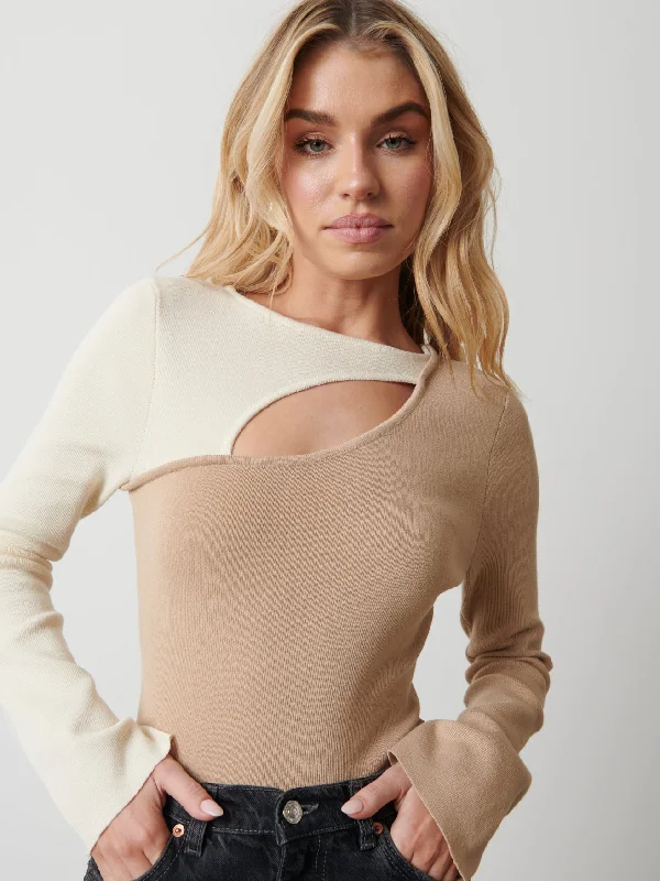 Brogan Contrast Knit Top - Beige and Cream