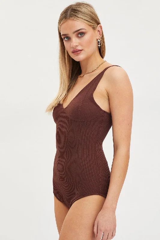 brown-knit-top-sleeveless-v-neck-bodysuit-kn14003-40ub