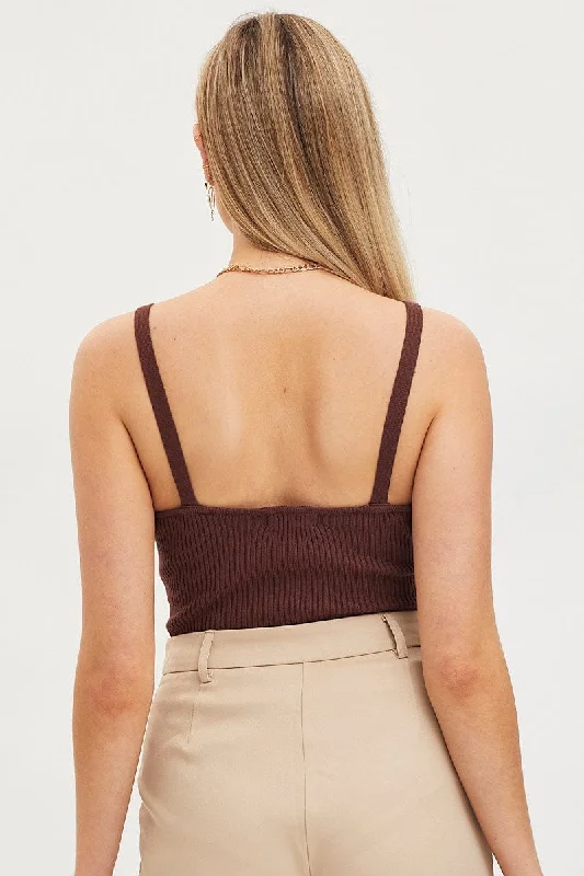 brown-knit-top-sleeveless-v-neck-bodysuit-kn14003-40ub