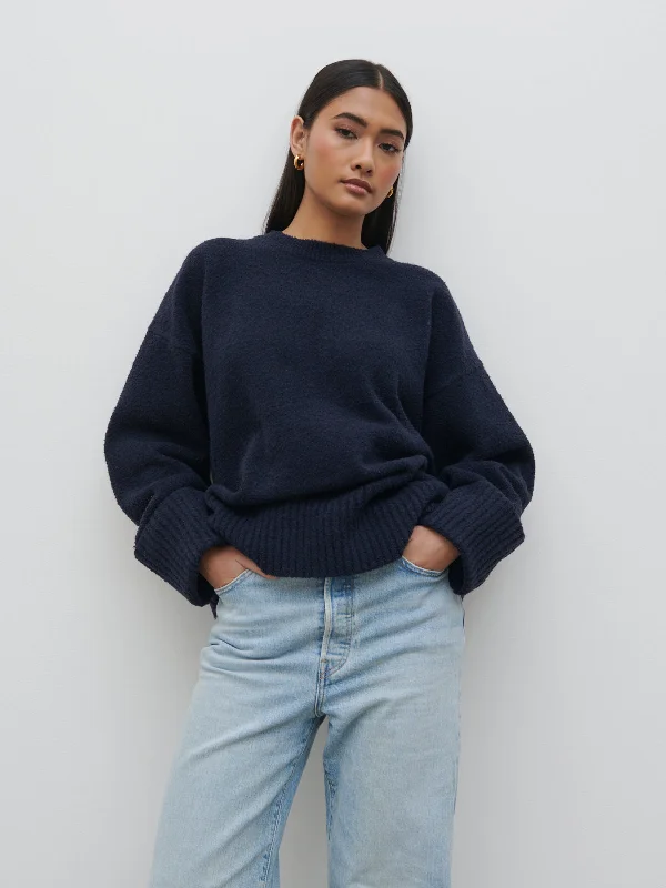 Camille Oversized Borg Jumper - Navy