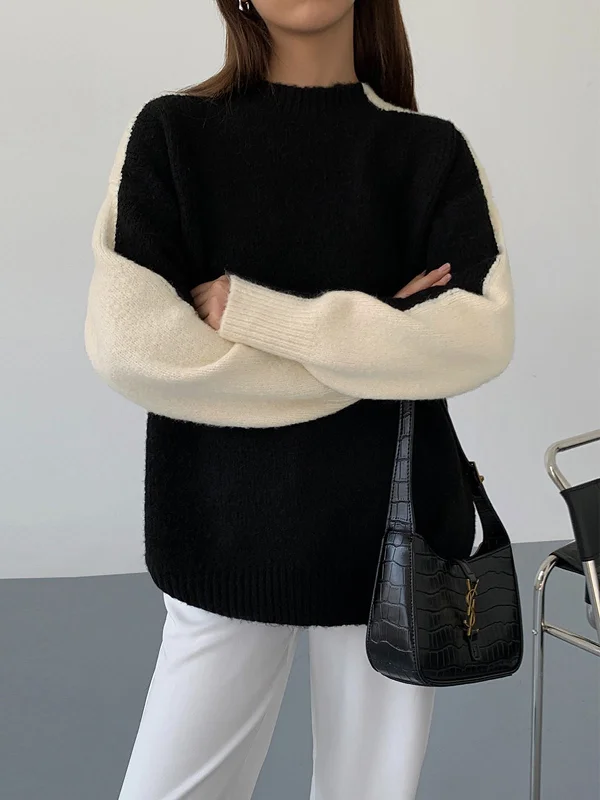 casual-contrast-color-knit-sweater