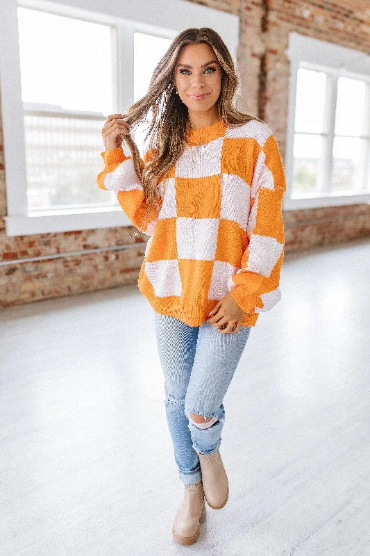 Checkered Bishop Sleeve Sweater