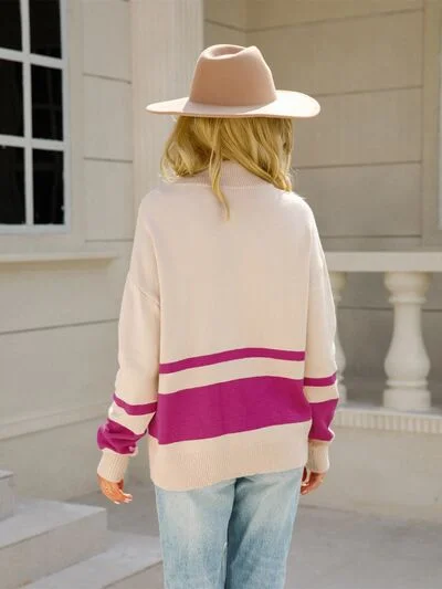 color-block-half-zip-knit-top