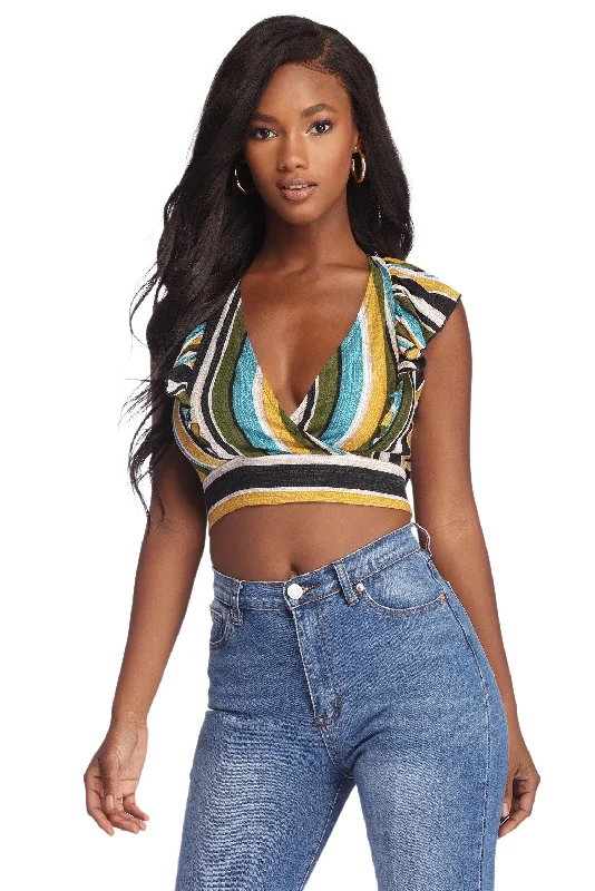 Color Wave Ruffled Crop Top