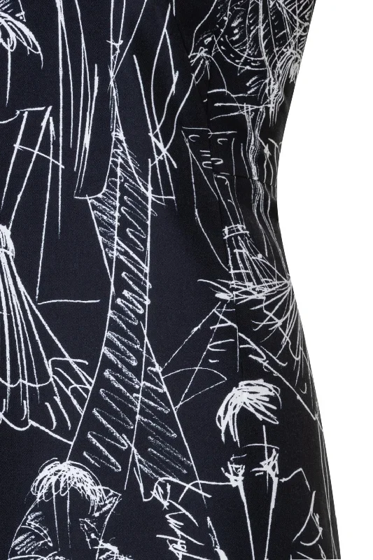 cotton-silk-double-face-sheath-dress-with-croquis-print-black-ecru cotton-silk-double-face-sheath-dress-with-croquis-print-black-ecru