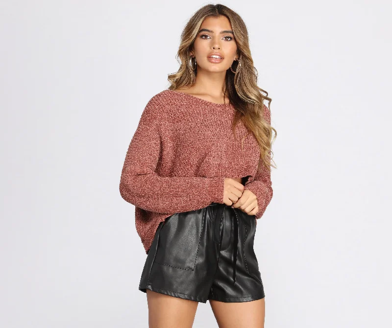 Cutie In A Chenille Cropped Sweater