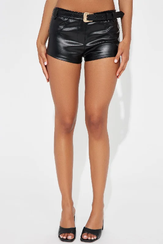 Dallas Faux Leather Micro Booty Short - Black