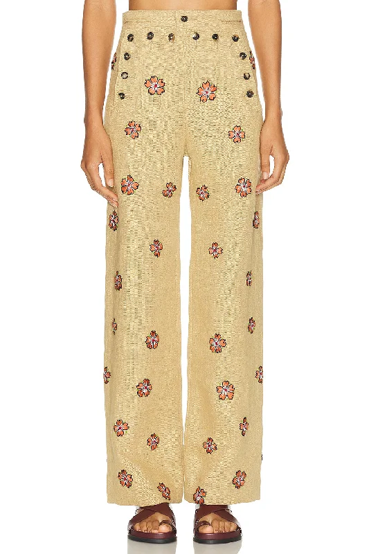 Embroidered Wax Flower Trouser