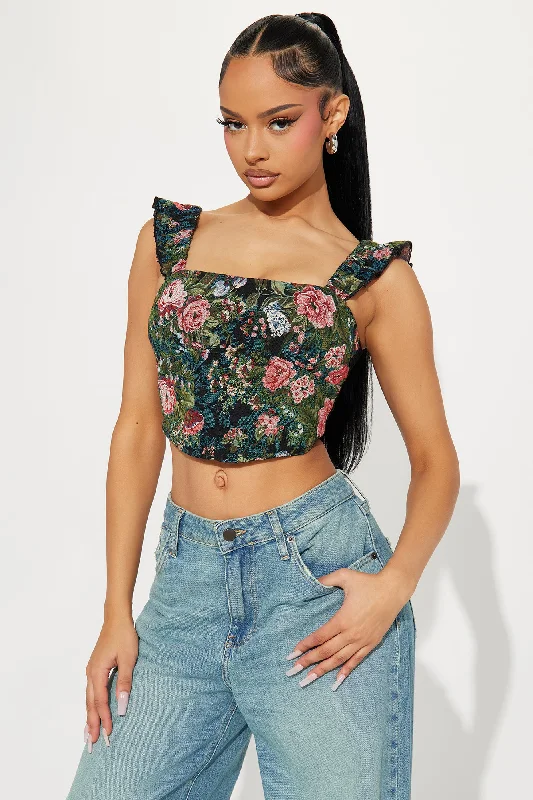 Fancy Feel Floral Jacquard Corset Top - Black/combo