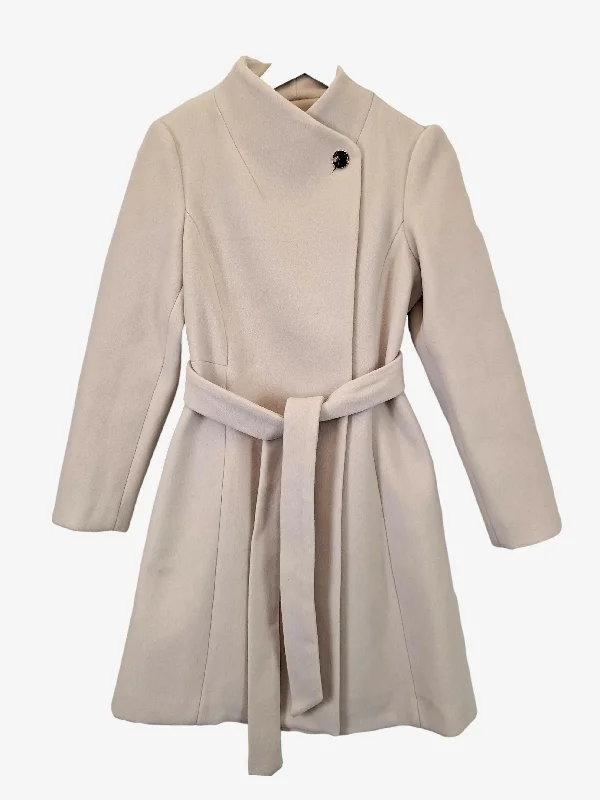 Forever New Elegant Sand Winter Belted Coat Size 12