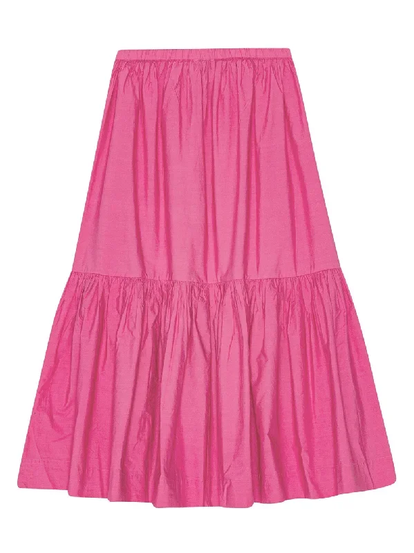 Cotton Poplin Long Flounce Skirt