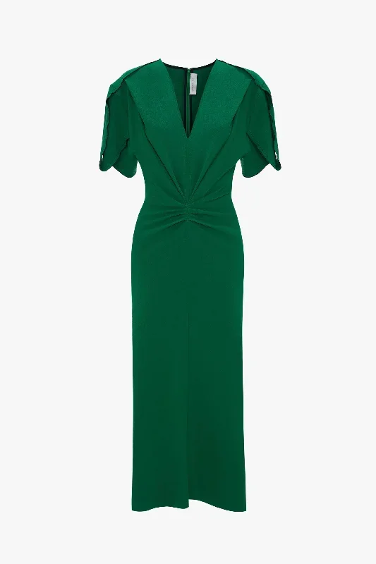 gathered-v-neck-midi-dress-in-emerald