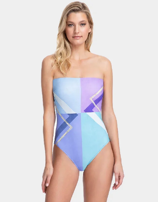 Modern Art Bandeau Swimsuit - Multi Blue