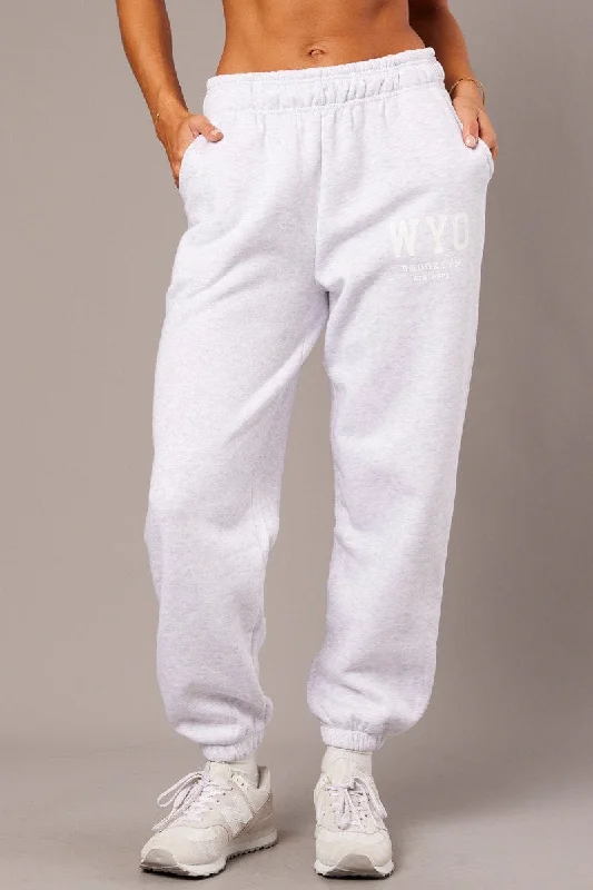 Grey Track Pants High Rise