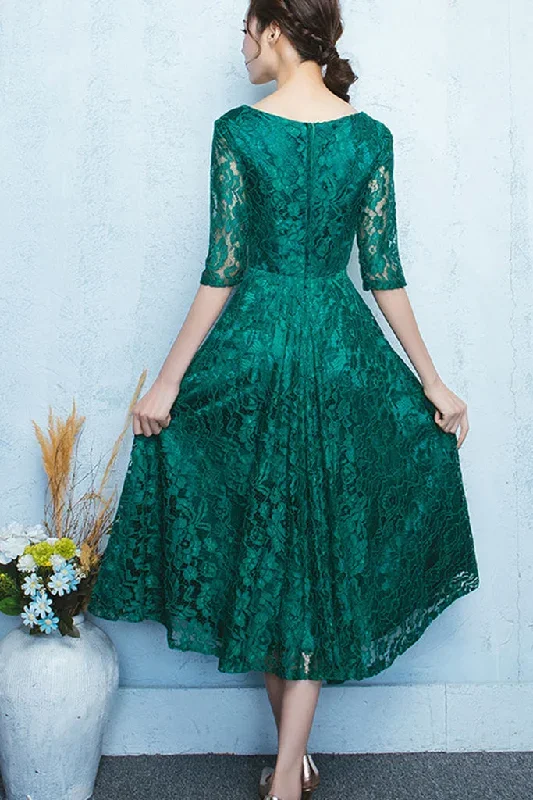 half-sleeve-beaded-hollow-out-lace-a-line-dress