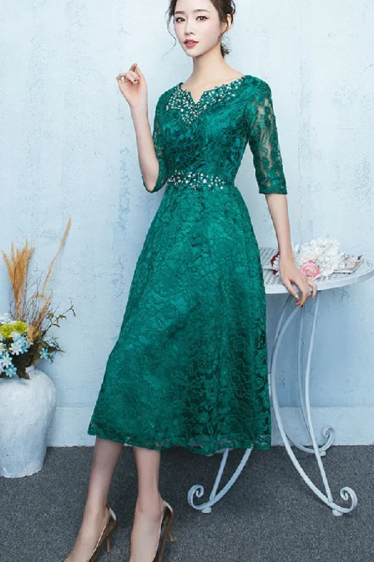 half-sleeve-beaded-hollow-out-lace-a-line-dress