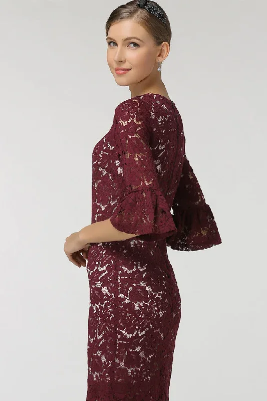 half-sleeve-with-ruffle-ends-lace-sheath-dress