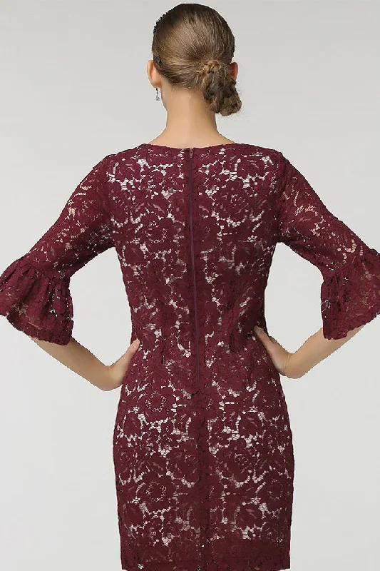 half-sleeve-with-ruffle-ends-lace-sheath-dress