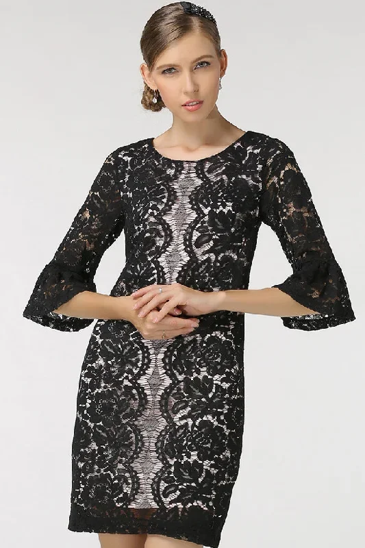 half-sleeve-with-ruffle-ends-lace-sheath-dress