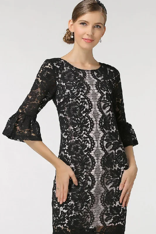 half-sleeve-with-ruffle-ends-lace-sheath-dress