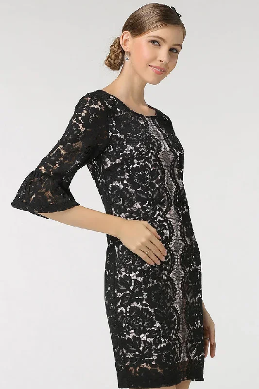 half-sleeve-with-ruffle-ends-lace-sheath-dress